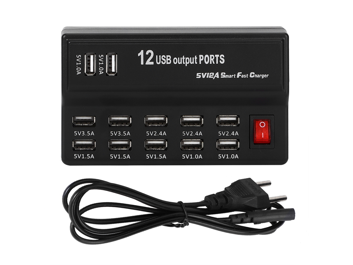 Cargador rápido USB Worten de 12 puertos para uso doméstico.