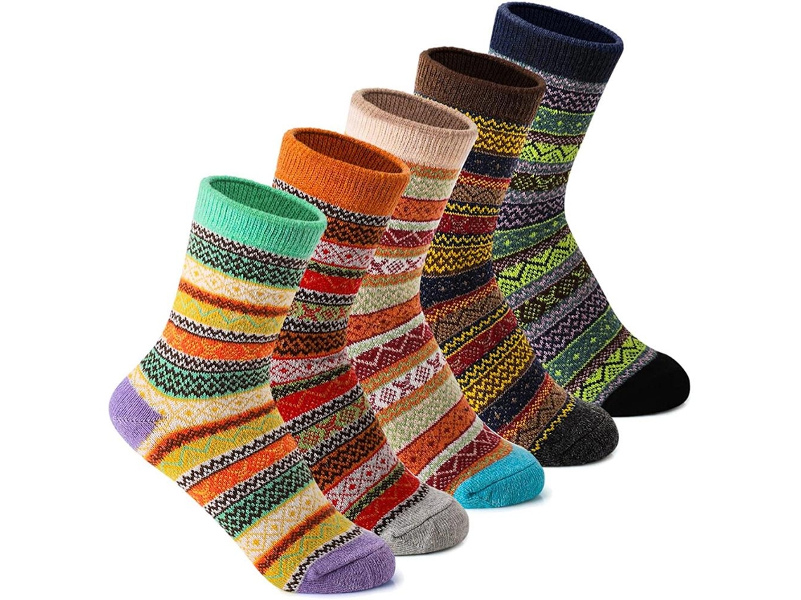 Calcetines navideños de lana unisex, cálidos y regordetes (5 pares)