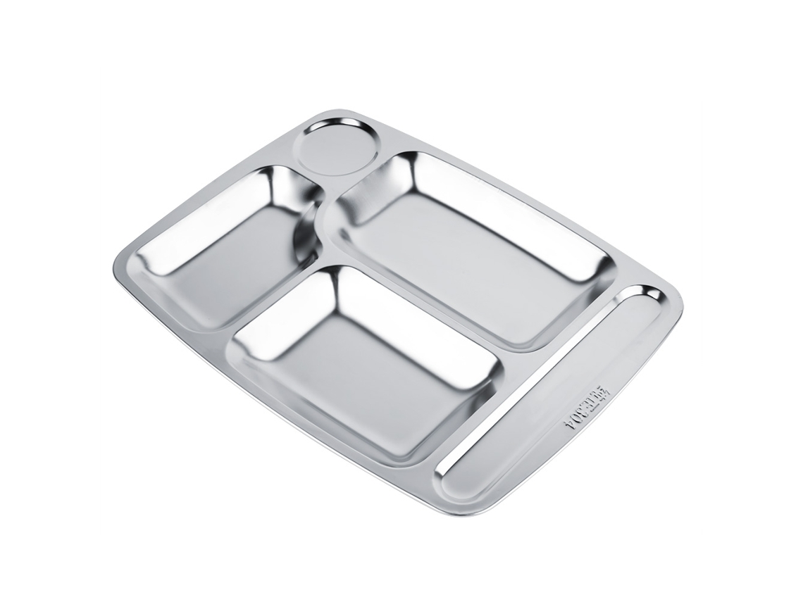 NEVEANCE Bandeja de Acero Inoxidable 304 con 5 Compartimentos para Comida, Plato para Comedor Escolar
