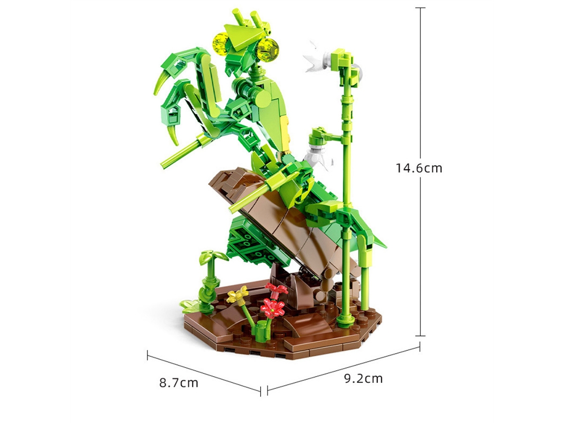Bloques de construcción de animales e insectos: mariposa, mantis religiosa, caracol, abeja y plantas. Juguetes educativos para niños. Viewleaf.