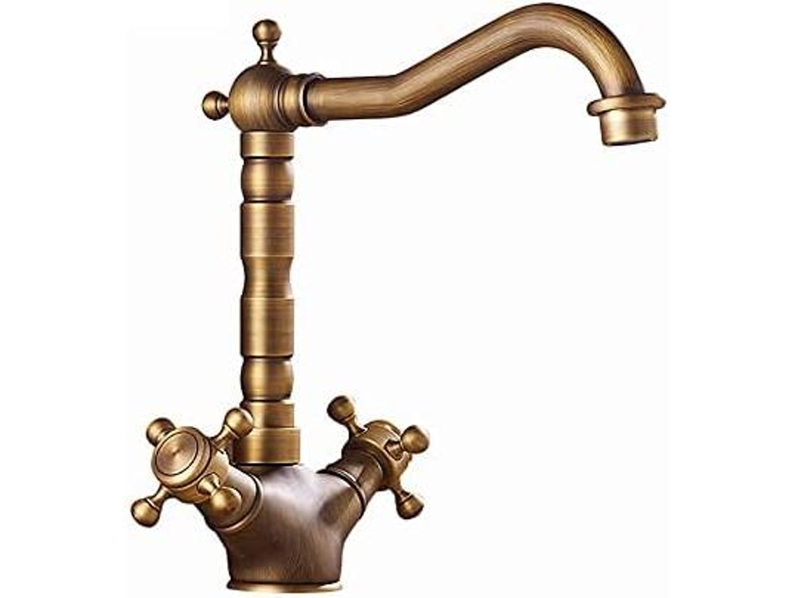 Grifo de baño en bronce con caño giratorio y doble manija en cruz. Mdug