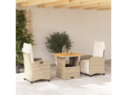 Juego de comedor de jardín de 3 piezas con cojines, mimbre sintético beige, Dkd Home Decor