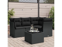 Conjunto de 5 sofás de jardín con cojines de mimbre sintético negro, Dkd Home Decor