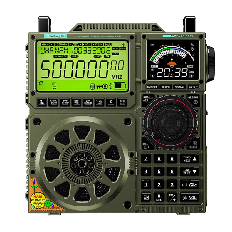 Hanrongda Altavoz Bluetooth Hrd-c919 Radio Multibanda Air Fm Mw Sw Onda Corta Vhf Uhf Wb Portátil Receptor De Radio De Banda De Aviación Batería De 5
