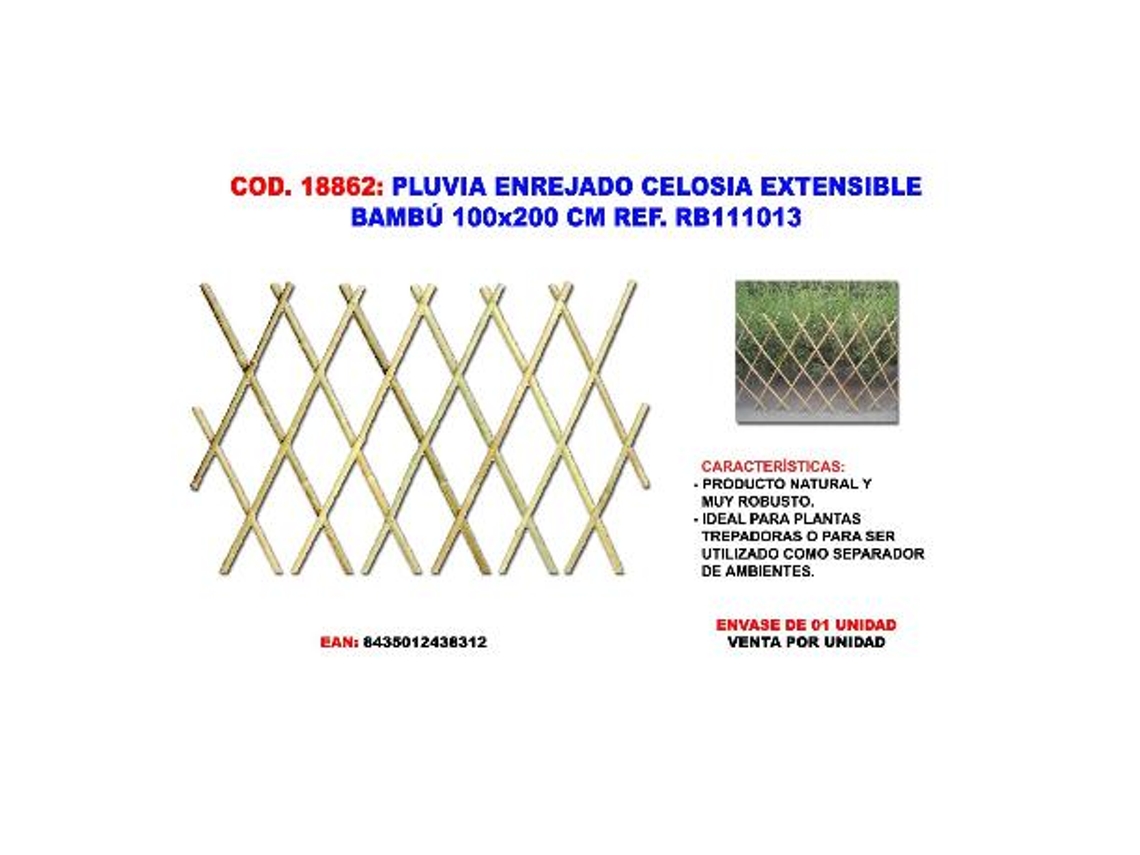 Pluvia enrejado celosia extensible bambu 100x200 cm rb111013