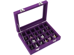 Caja Para Guardar Joyas Con Tapa De Cristal Y Cierre De Terciopelo Morado Para Anillos Y Pendientes.