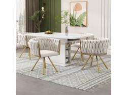 Silla Comedor Individual - Sillón Giratorio De Lujo Para Salón Y Dormitorio - Beige Y Dorado