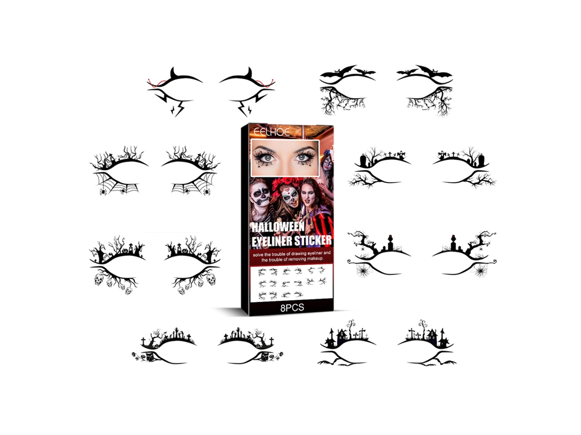 Pegatinas de delineador de ojos de Halloween - Murciélago y araña