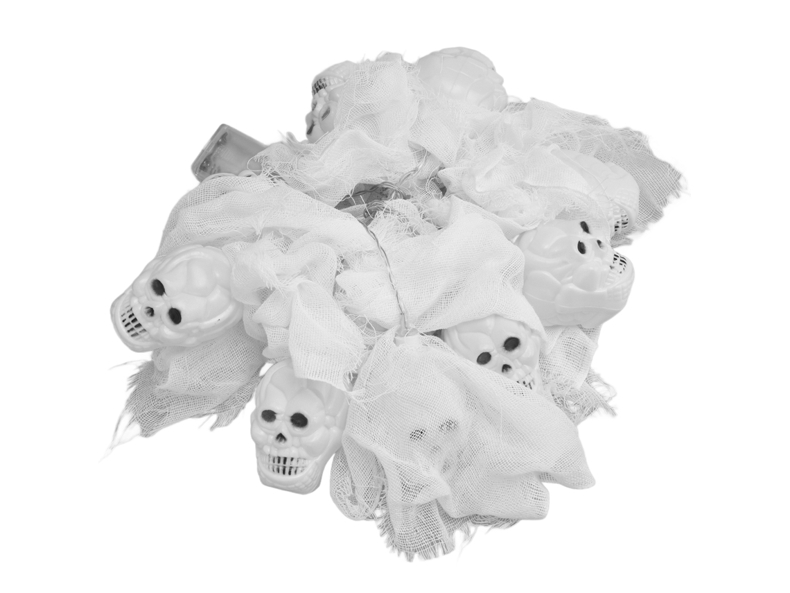 Cadena de 10 luces LED de 1,5 m con forma de cabeza de muerto, colorida, para decoración de fiestas de Halloween en interiores y exteriores.