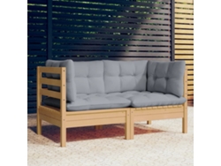 Sofá de jardín de 2 plazas con cojines grises de pino macizo, Dkd Home Decor
