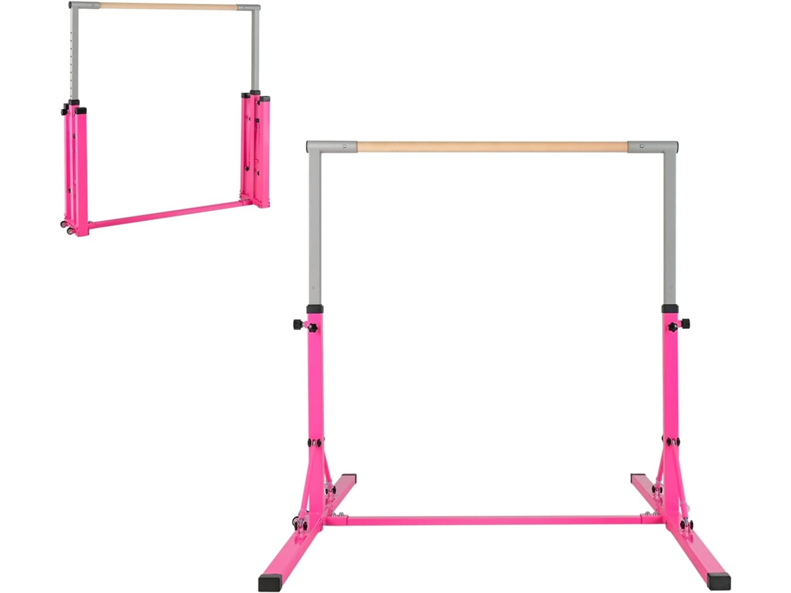 Barra de Gimnasia Plegable para Niños, Barra Horizontal Gimnasia, Alturas Ajustables de 13 Posiciones, Carga 100kg, Casa, Gimnasio Rosa COSTWAY