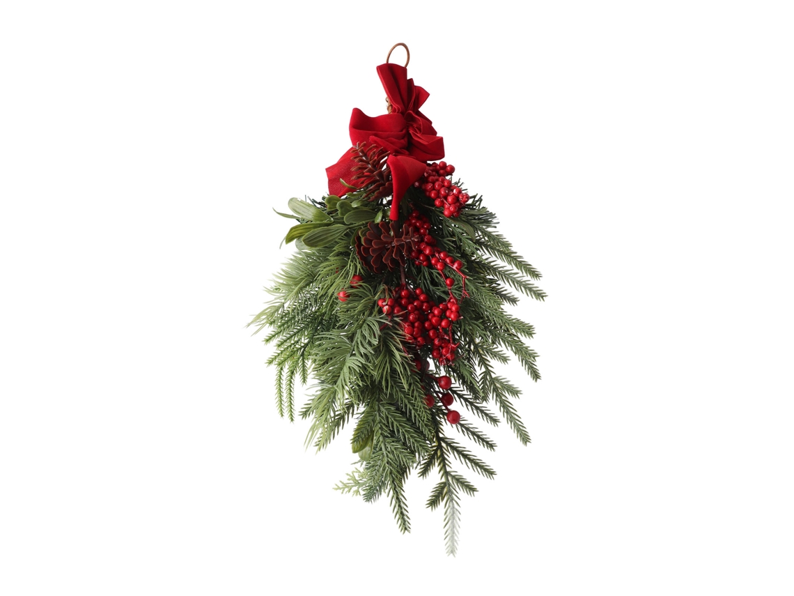 Guirnalda Artificial De Navidad Invertida Con Moño Y Frutos Rojos Para Decoración De Puerta Y Hogar
