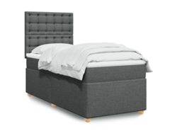 Cama Box Spring Con Colchón Tela Gris Oscuro 90x200 Cm