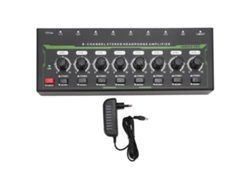 Amplificador De Auriculares Estéreo De 8 Canales Con Modos Estéreo/mono Y Control De Volumen Independiente, Enchufe Europeo.