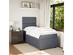 Cama Box Spring Con Colchón Terciopelo Gris Oscuro 80x200 Cm