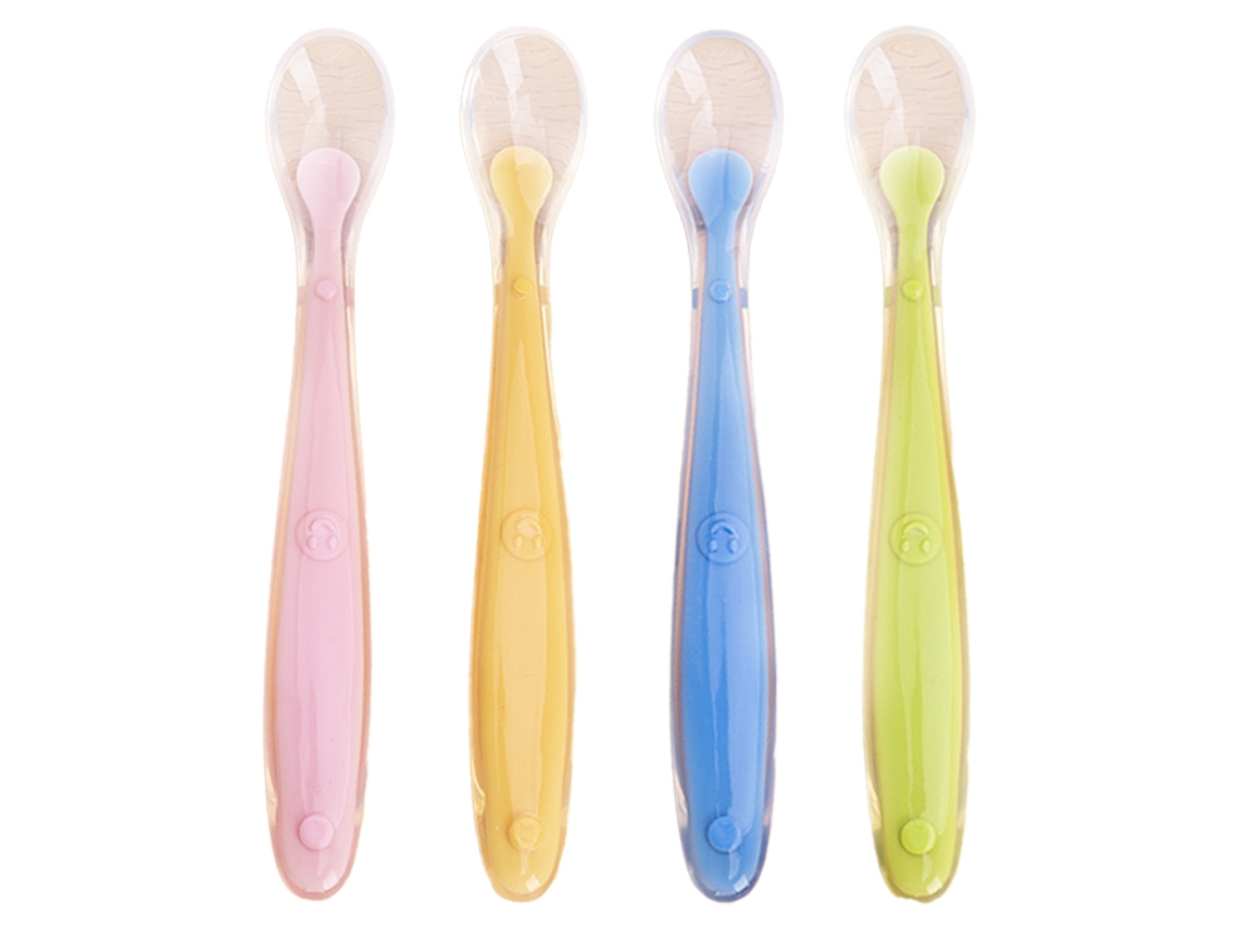 Cucharas para bebés niñas - Paquete de 4 cucharas de entrenamiento de silicona suave NEVEANCE