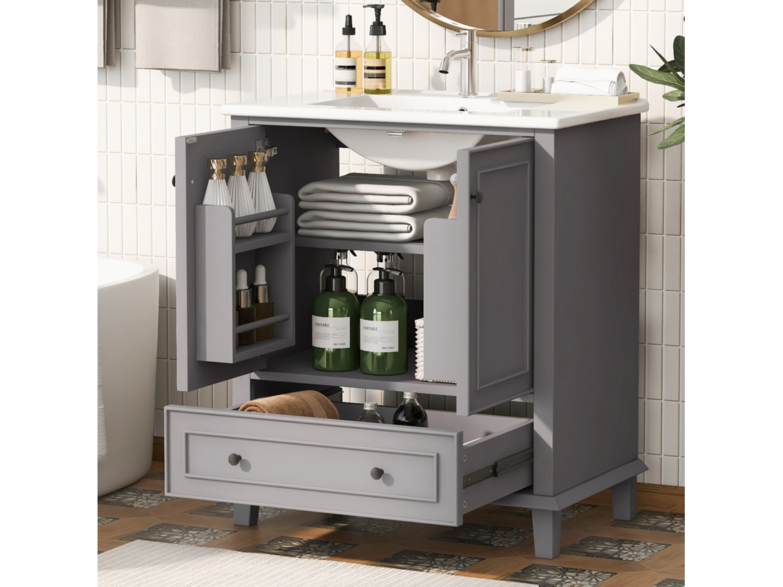 Mueble De Baño Con Suelo De Cerámica Lacada, Gris, 76x46x87cm