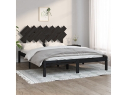Estructura De Cama De Madera Maciza Negra 140x190 Cm