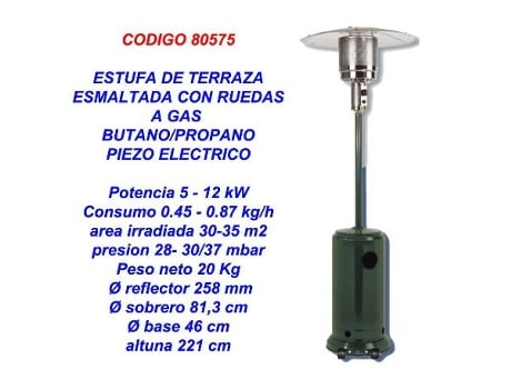 Estufa gas butano-propano terraza color esmaltado+ruedas 180