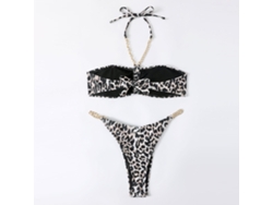 Bikini push-up con cadena dorada y abertura con estampado de leopardo.