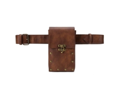 Riñonera medieval vintage de piel marrón con compartimento para teléfono móvil y bolsillos para objetos pequeños. (Sin marca)