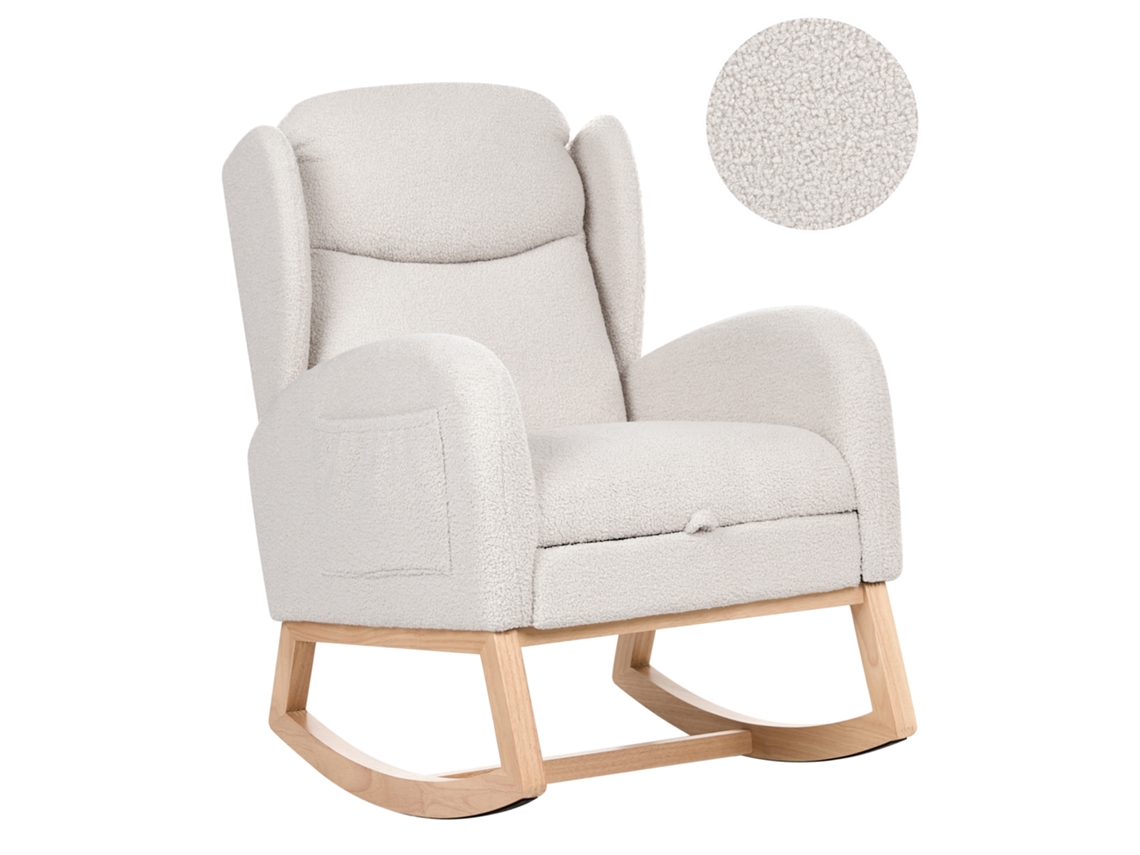 Moderna Cadeira De Baloiço Com Repousa-pés Beliani Haslev De Bouclé Branco 70x77x98
