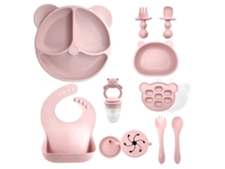 Set De Cubiertos Bebé Chrui 6+ Meses Antideslizante Plato Bol Vaso Babero (rosa)
