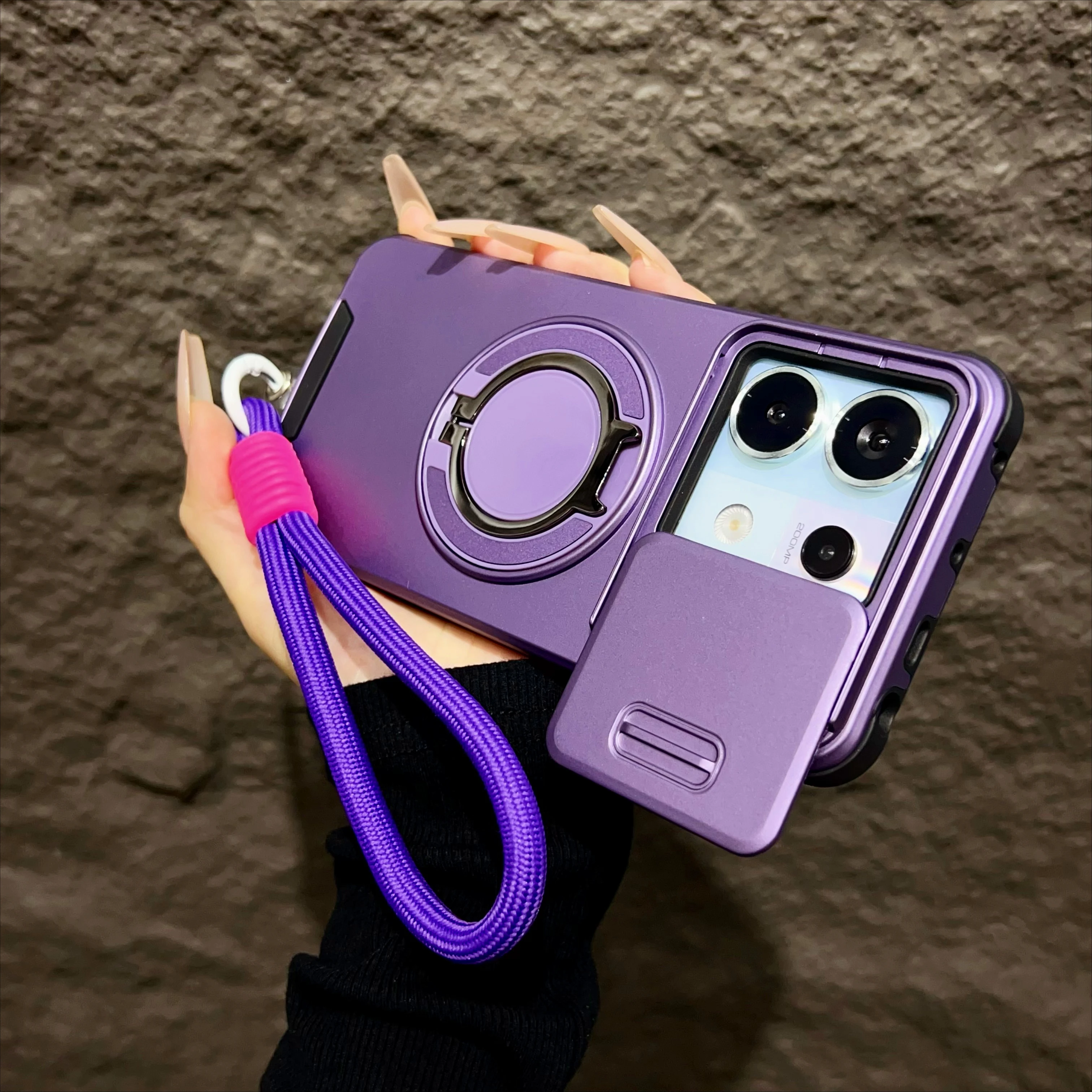 (violeta, Redmi Note 13 4g) Funda Protectora Para Soporte Giratorio 360° Con Aro Magnético De Succión. Protección Antichoque