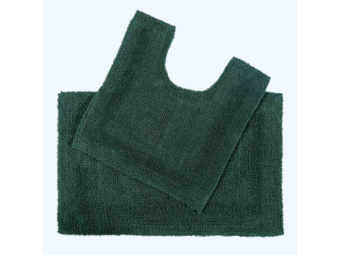 Homescapes Luxury Reversible Cotton Bath Mat Set - Forest Green