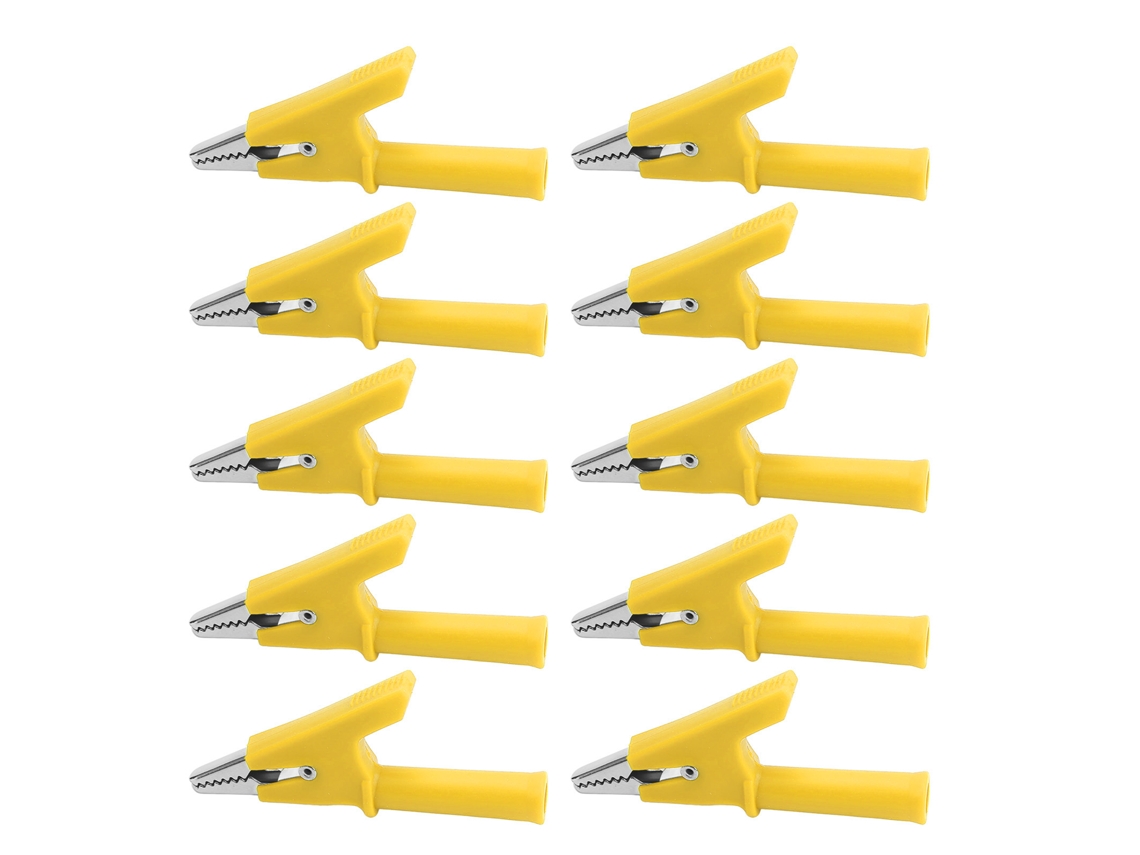 Juego De 10 Pinzas De Cocodrilo De Prueba Con Apertura De 10 Mm Y 10 A, Con Enchufe De 4 Mm, Color Amarillo, Para Proyectos Eléctricos, Baterías, Automóviles Y Camiones.
