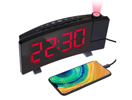 ELKUAIE Reloj despertador digital, relojes despertadores de proyección para dormitorio con 4 atenuadores, cargador de teléfono USB, proyector girat...