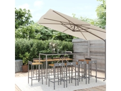 Juego de bar de jardín de 11 piezas en mimbre macizo de acacia, gris, DKD Home Decor