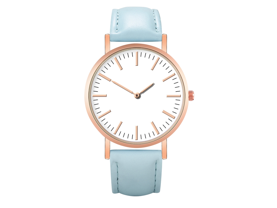 Reloj De Pulsera De Cuarzo Para Mujer Con Correa De Poliuretano, Estilo Moderno, Pantalla Analógica Azul Claro.