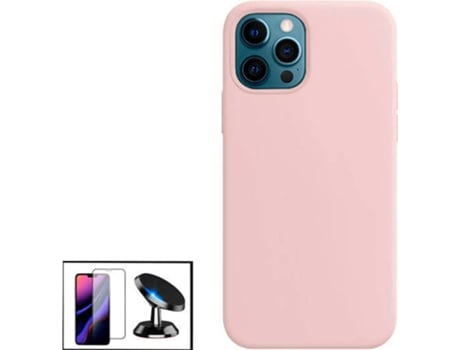 Kit Protector de Cristal Templado 5D Full Cover, Funda Silicona Liquida y Soporte Magnético de Coche Apple iPhone 13 Pro Max PHONECARE Rosa