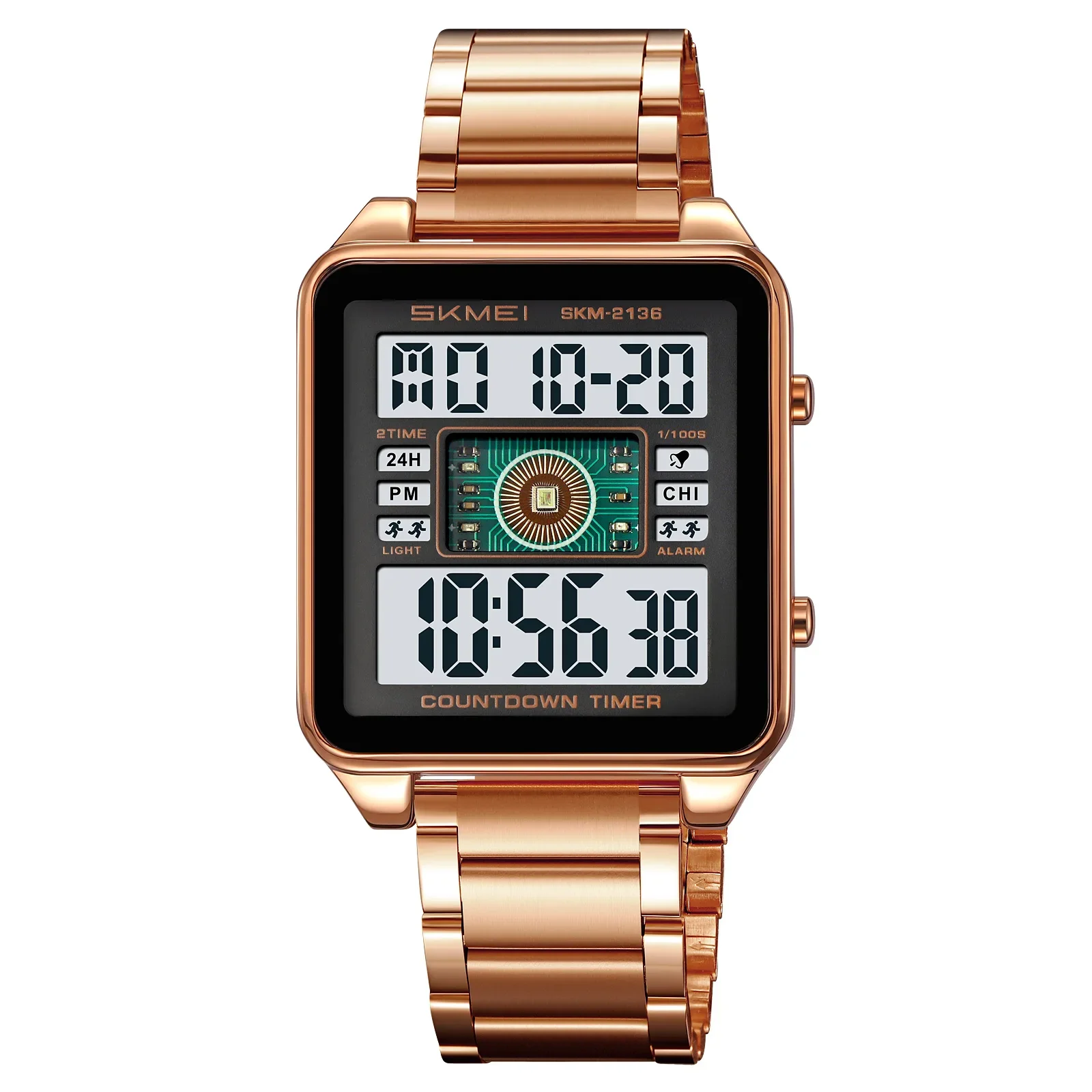 Reloj Digital Para Hombre (oro Rosa/blanco), Temporizador De Cuenta Regresiva De Acero Inoxidable, Elegante Reloj Con Movimiento Electrónico.