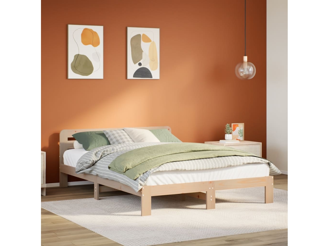 Estructura De Cama Sin Colchón Madera Maciza De Pino 160x200 Cm