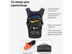 Mochila De Hidratación De Nailon De 12 Litros Para Senderismo, Ciclismo, Mochila De Agua, Mochila De Trekking De Un Día Con Bolsa De Agua.