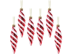 Paquete De 6 Bolas Navideñas Grandes En Forma De Espiral De 11 X 3 Cm - Brillantes Y Con Purpurina (rojas)