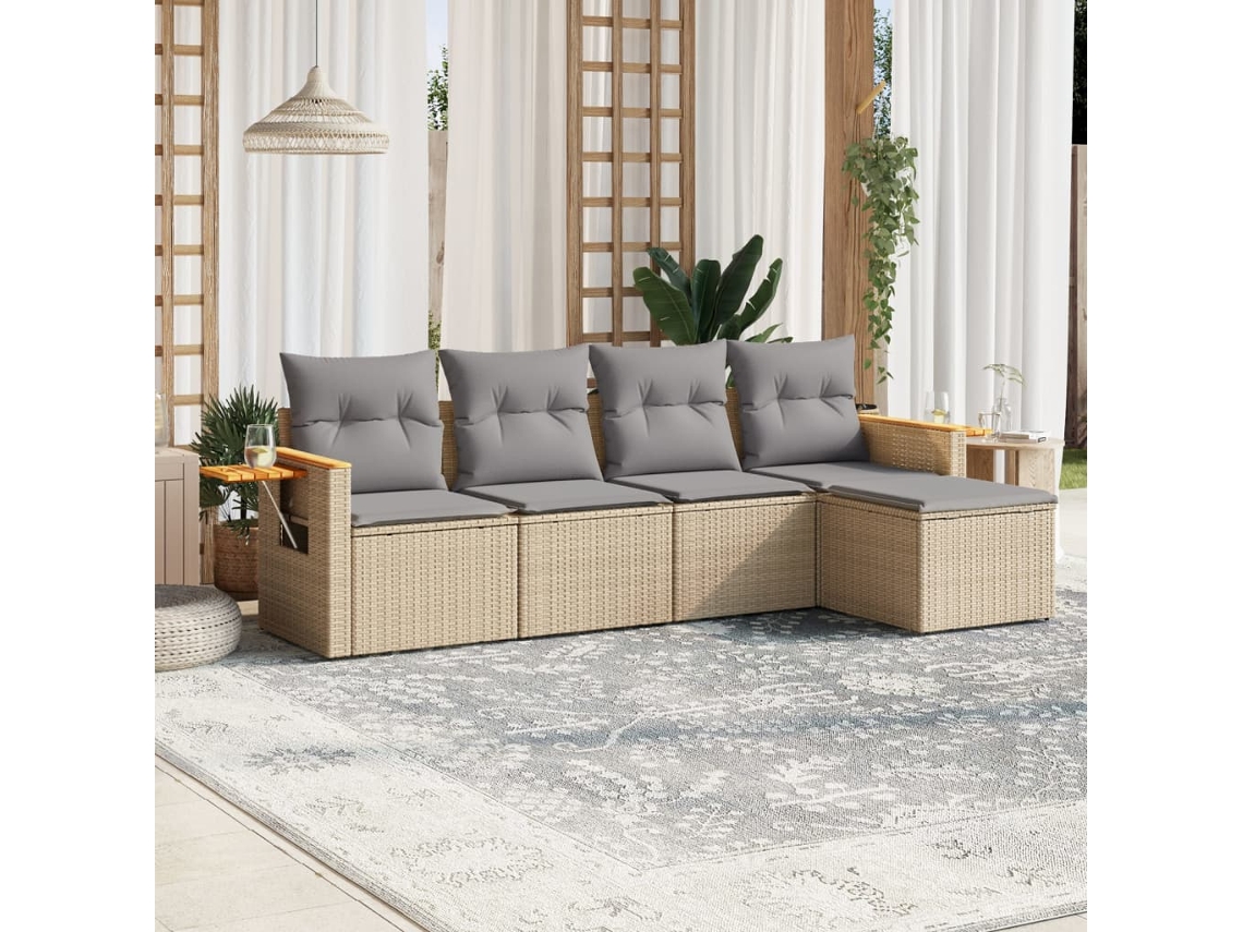 Conjunto de 5 sofás de jardín con cojines de mimbre beige Dkd Home Decor