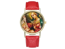 Reloj De Pulsera De Cuarzo Unisex Con Correa De Pu Y Dial Redondo Patrón Figura (rojo)