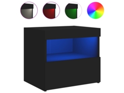 Mesita de Noche Luces Led Madera Negro (50x40x45cm)