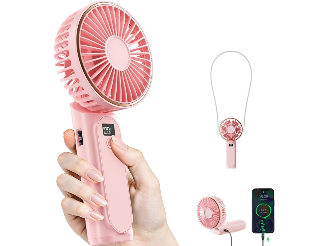Ventilador portátil con pantalla LED, recargable y ajustable a 180° YANYXR