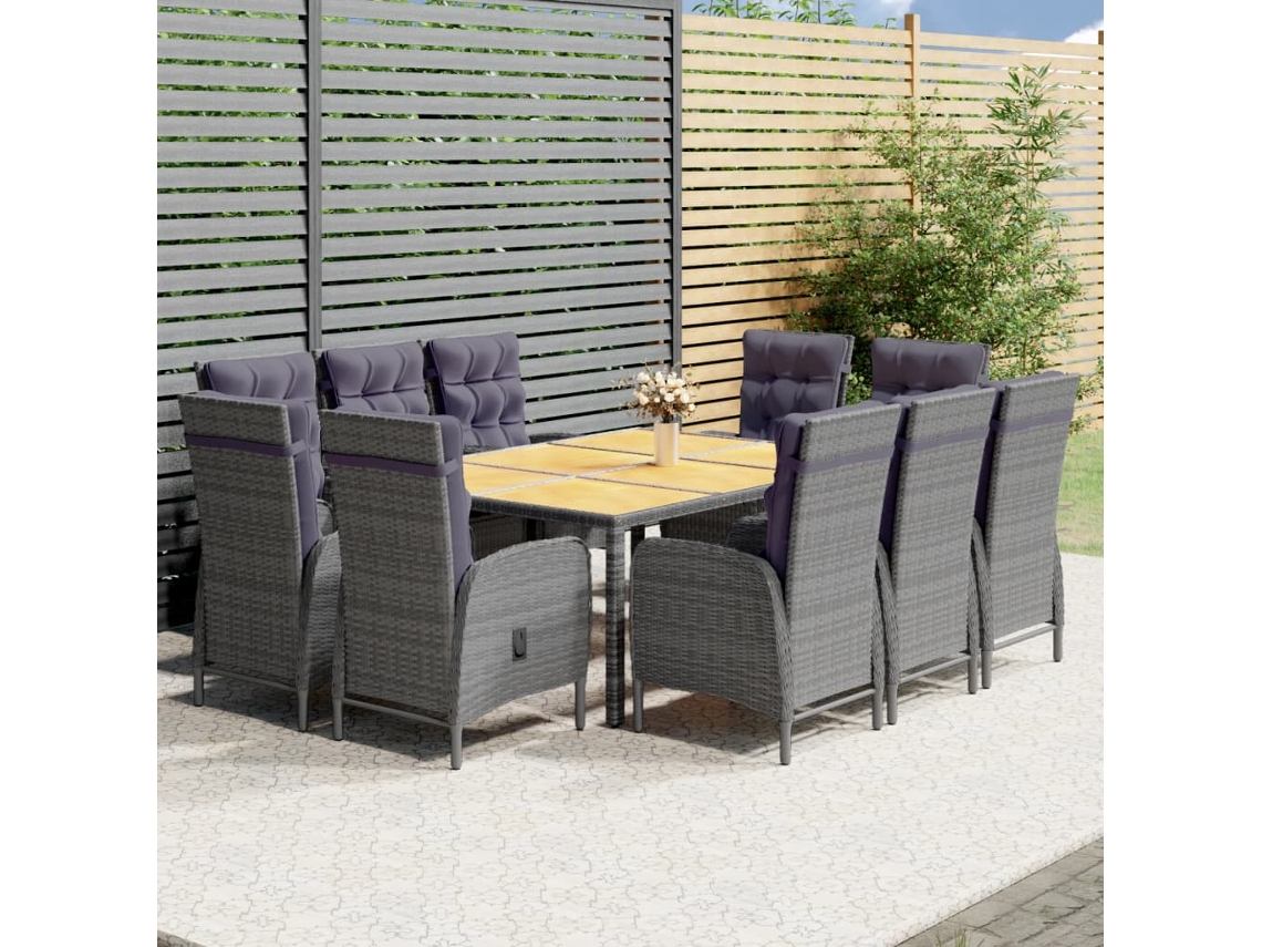 Juego de comedor de jardín DKD Home Decor de 11 piezas en mimbre gris PE