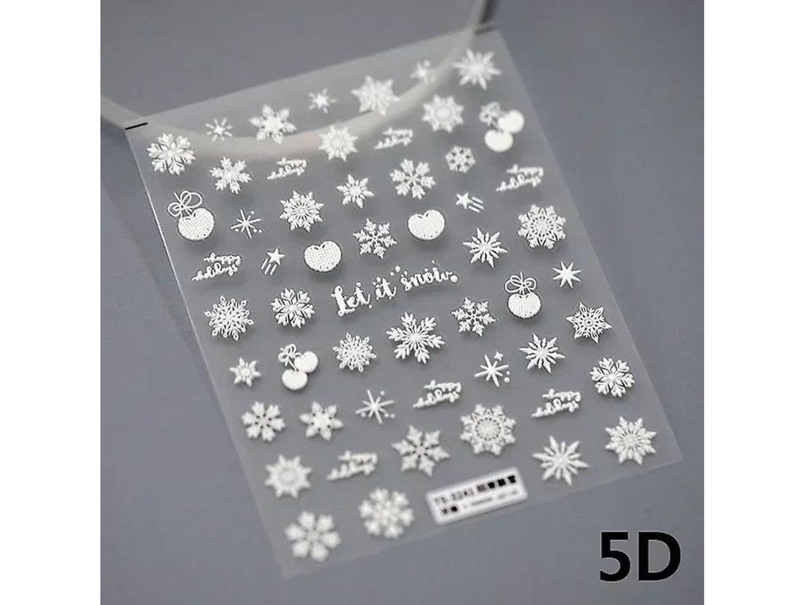 Pegatina 3d Para Uñas Con Brillantes Diamantes De Imitación Y Copo De Nieve Navideño Cortado Con Láser. Autoadhesiva.