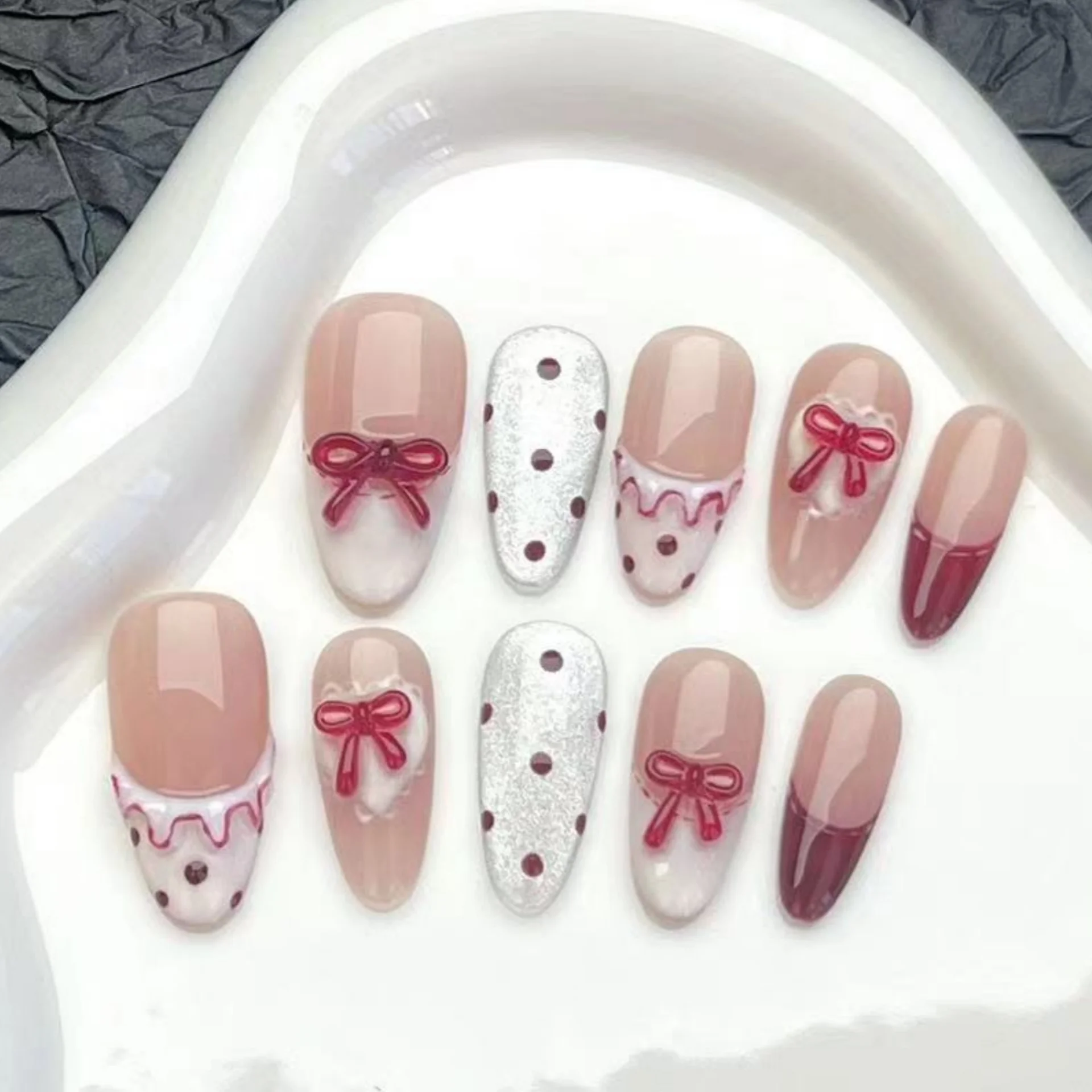 10 Pegatinas De Uñas Postizas Hechas A Mano Con Forma De Ojo De Gato,de Longitud Media Y Forma Ovalada, Para Aplicar Sobre Uñas Postizas