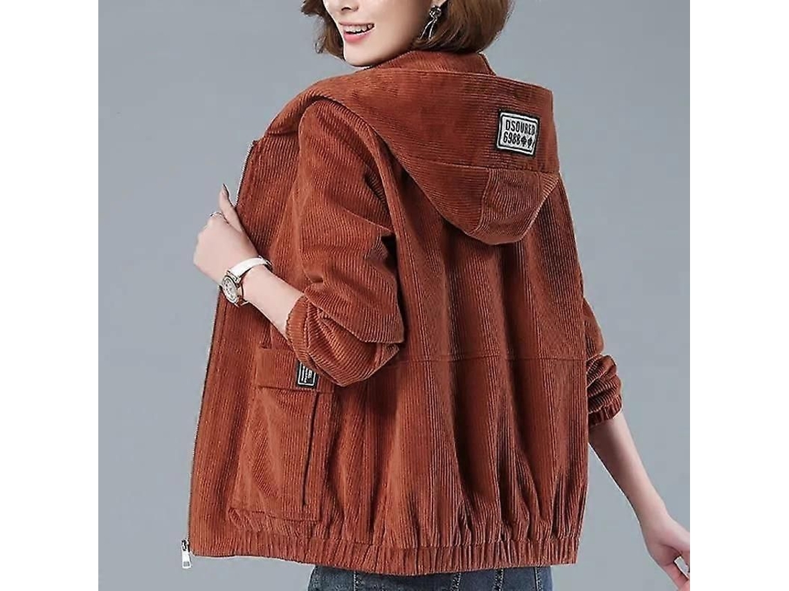 Corta Mujer Jacket Spring Autumn Korean Suelta Solida With Capucha Cremallera Casual Marrón Xl