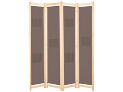 Biombo Divisor De 4 Paneles De Tela Marrón 160x170x4 Cm