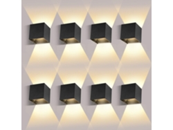 Kit Com 8 Arandelas De Parede (internas/externas), 12w, 3000k, Acabamento Preto, Iluminação Externa À Prova D'água Ip65 classe De Eficiência Energética F