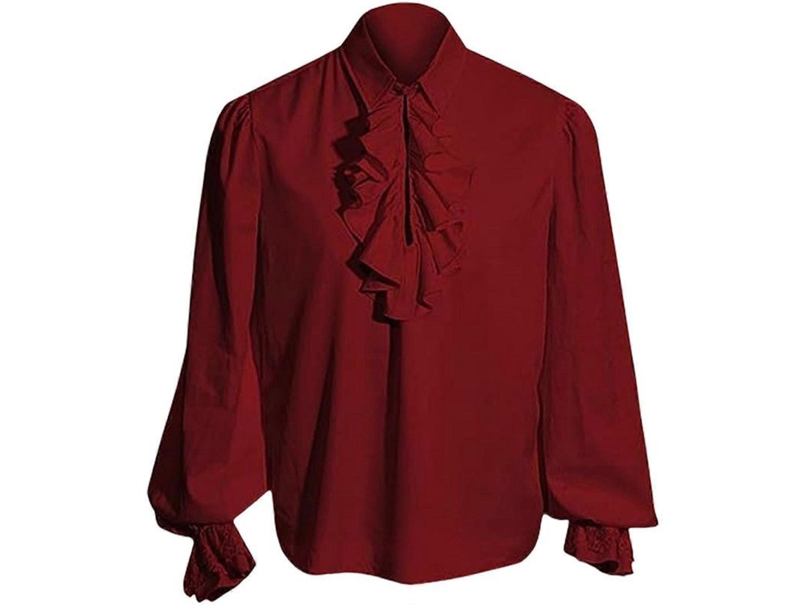 2026altiro-camisa De Pirata Medieval, Manga Larga, Camisa Renacentista, Blusa Steampunk, Disfraz Blanco, Xxl, L, Rojo