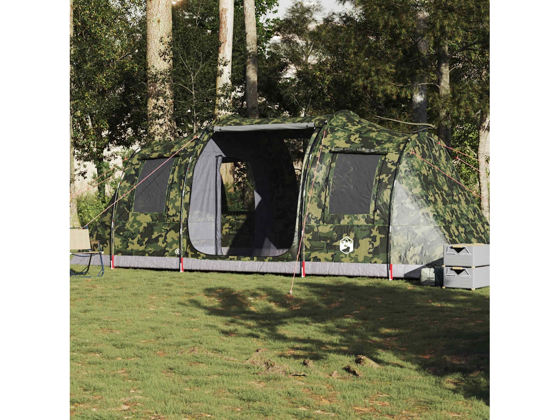 Tienda de campaña tipo túnel impermeable con estampado de camuflaje para 4 personas.